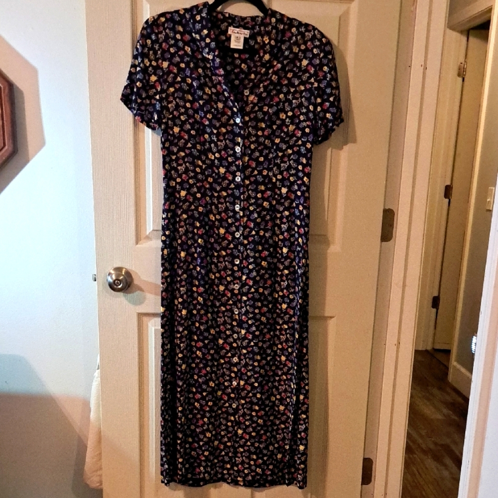 Talbots Black and White Sheath Maxi Dress V-Neck